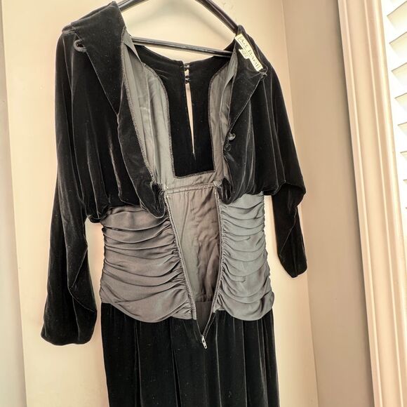 VTG 80s A.J. Bari Dress  Silk, Rayon, Velvet, Cinch Waist, Rhinestone Bow, SZ 6 - Picture 9 of 9